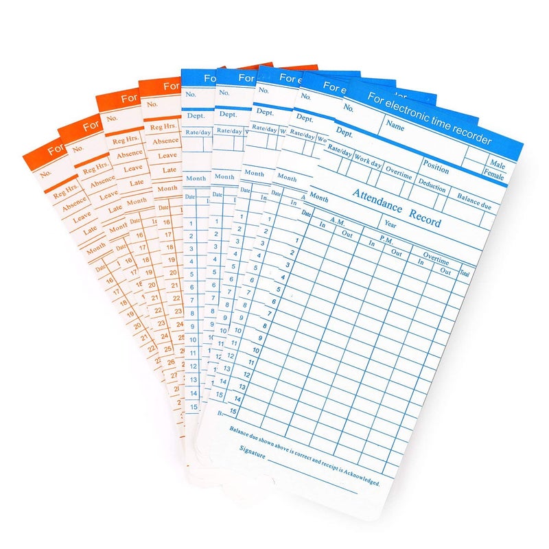 Flexzion Time Cards, Monthly Timesheet, Clock Timecard - 270 Pack, 6 Column 2-Sided Orange/Blue, Card for Time Punch Clock, Employee Attendance, Payroll Recorder, Small Business - Image 1