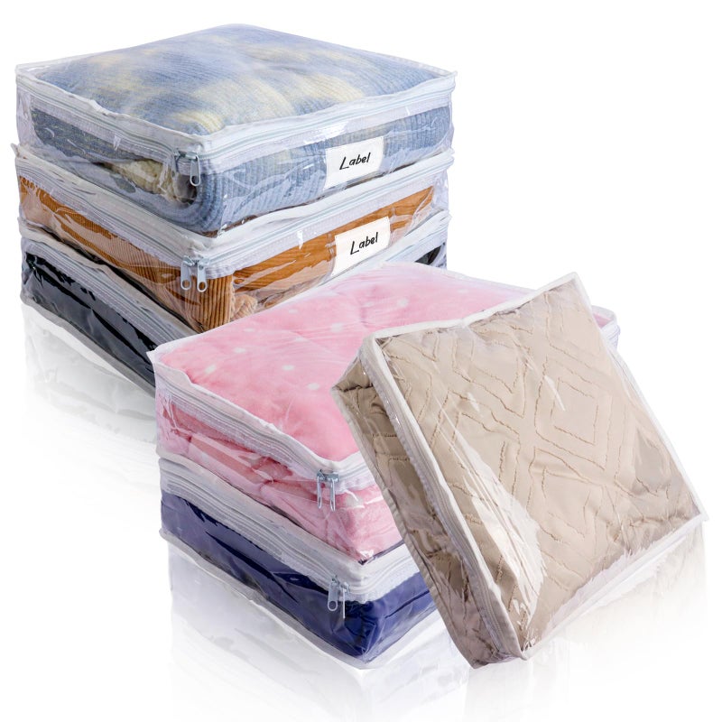 Heonay Clear Zippered Storage Bags Plastic Sweater Storage Bags with Zipper 6 Packs Clothing Organizer for Blankets Linen Sweater Bed Sheet Quilt Clothes Pillow (12 x 12 x 4 Inch) - Image 1
