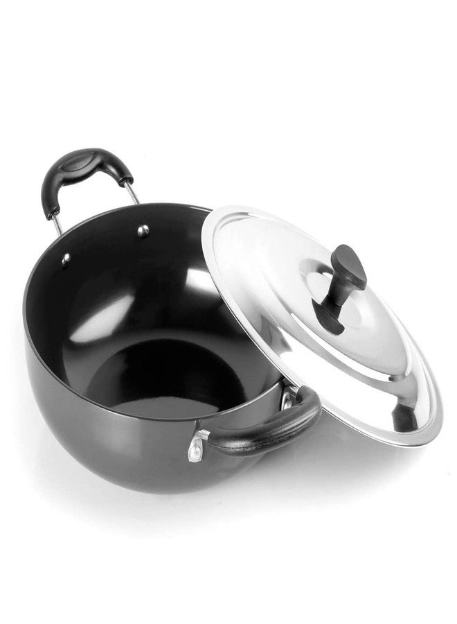 RBGIIT Hard Anodised Induction Kadhai 3 mm Thick - 2 Liters - Heavy Quality with SS Lid Induction Bottom Cookware Set (Hard Anodised, 1 - Piece)_7 - Image 1