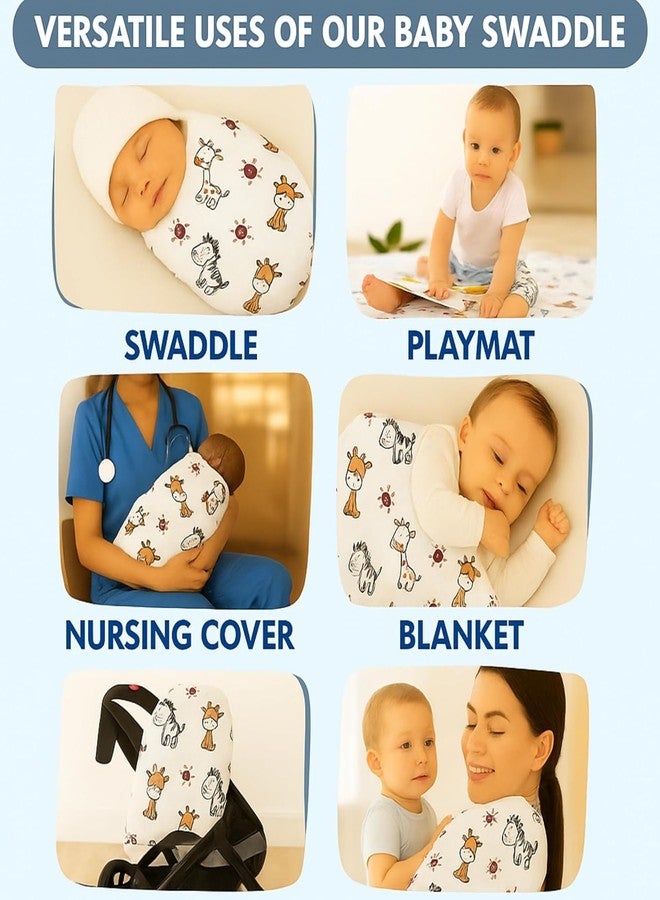 Nestlooms 100% Cotton Muslin Swaddle/Blanket/Multipurpose Wrap for New Born - Soft Swaddle Cloth for boy and Girl Printed (Combo of 3 Aeroplane Rides, Tiny Wheels, Jungle Buddies) - Image 4