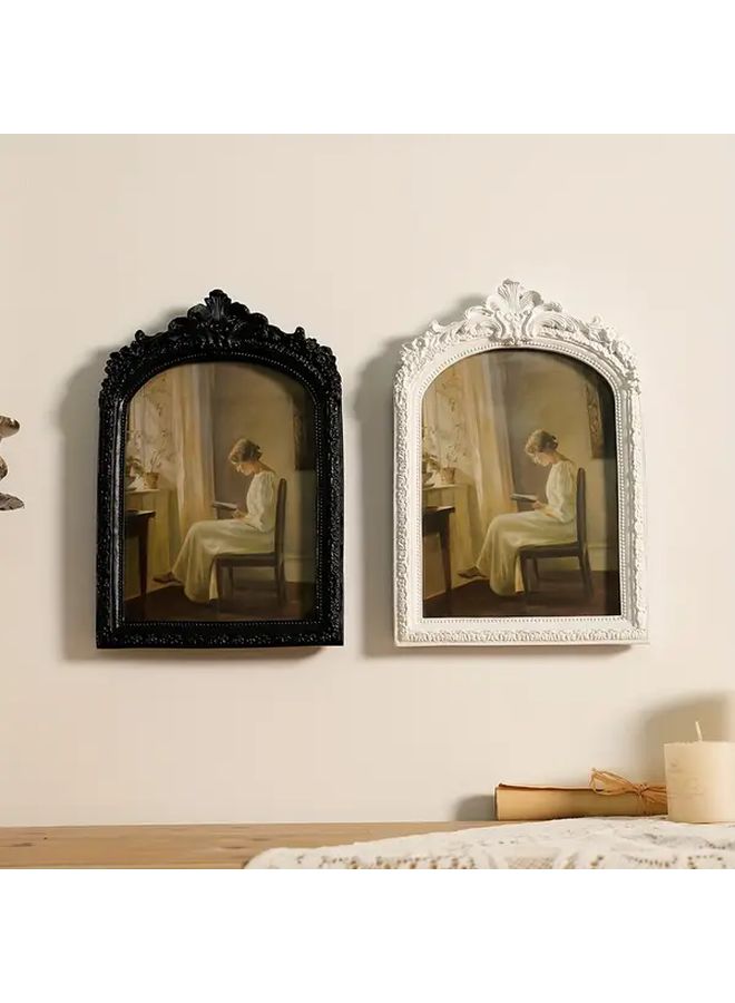 Vintage White Resin Photo Frame 8 Inch Distressed Embossed Design Home Decor - Image 1