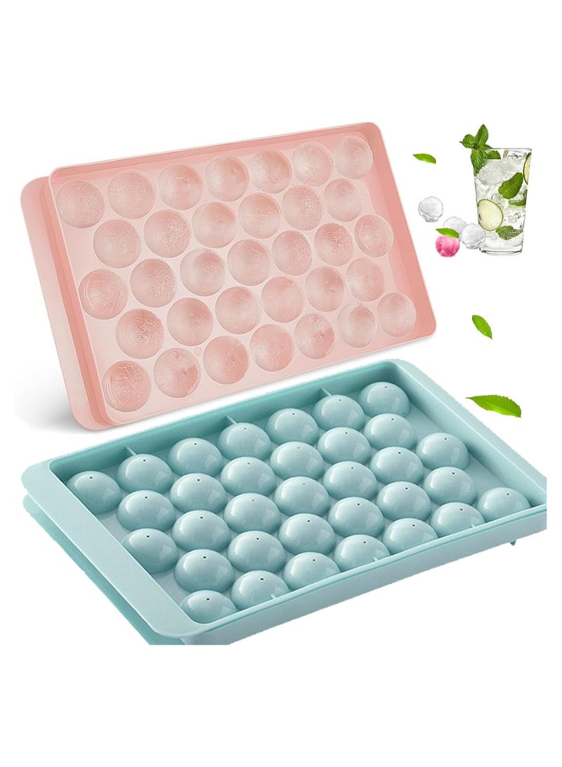 كوفوز KOWVOWOWZ 2 قطعة صينية مكعبات ثلج دائرية صغيرة مع غطاء، قالب صانع كرات الثلج الدائرية، صينية مكعبات ثلج دائرية صغيرة لتبريد المشروبات وعصير القهوة والكوكتيل (2*33 تجويف)