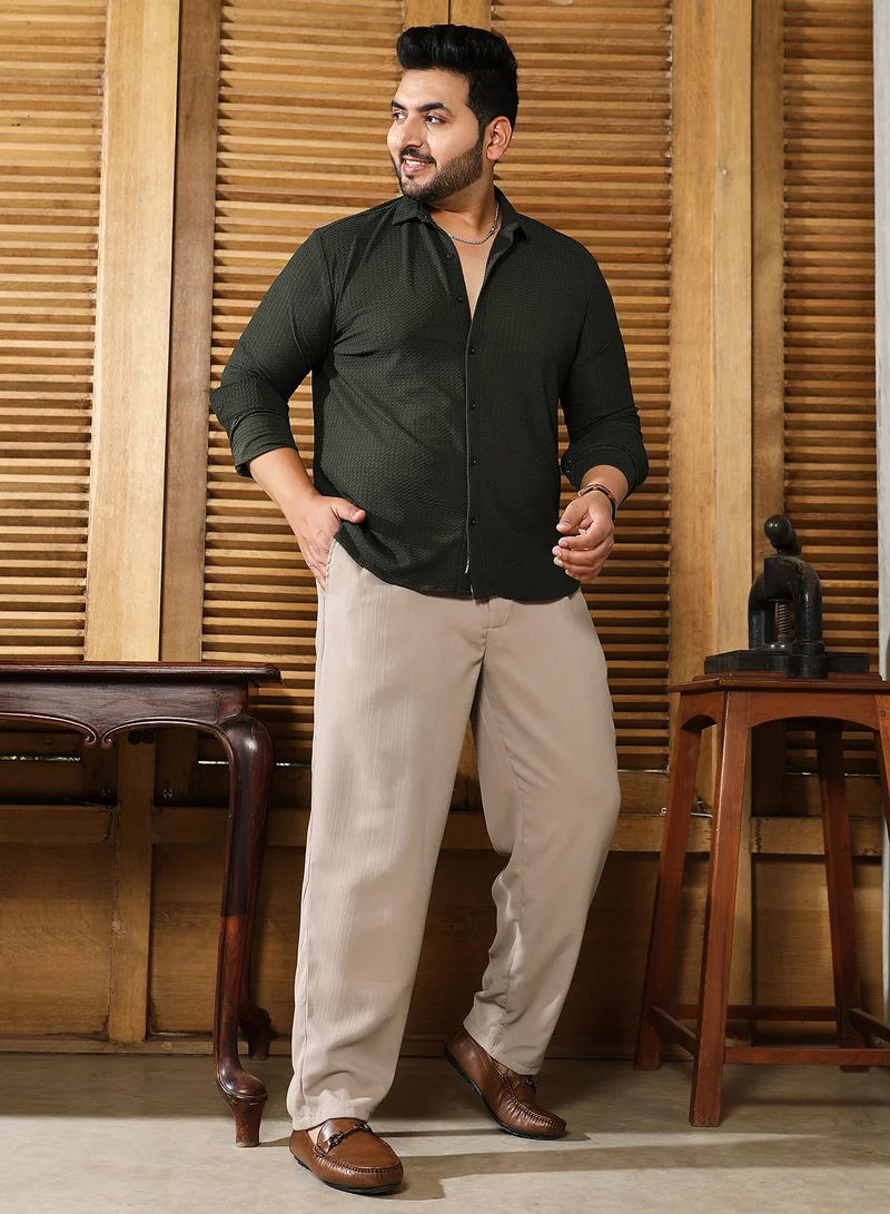 Instafab Plus  Instafab Plus Men's Seaweed Green Gridveil-Tactile Shirt For Casual Wear | Spread Collar | Long Cuffed Sleeves | Button Closure | Plus Size Shirt Crafted With Comfort Fit For Everyday Wear for Men | Best Price UAE