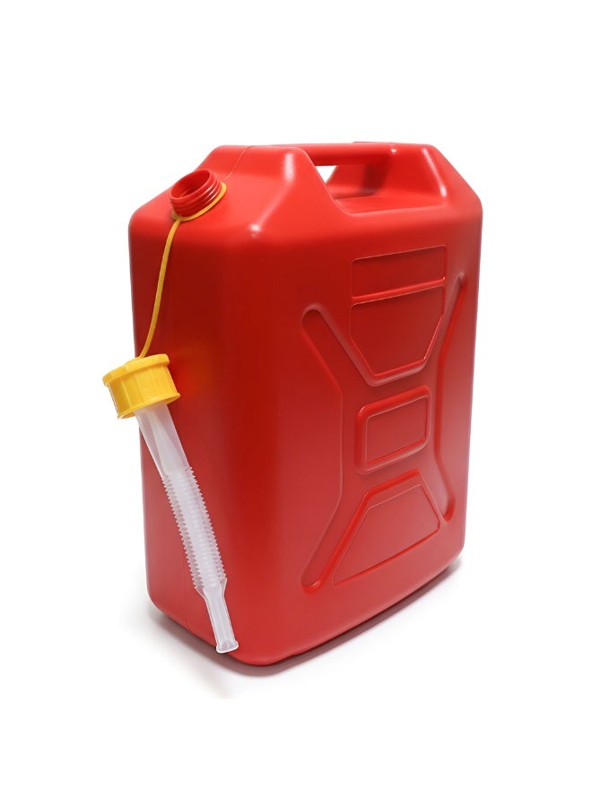 Duravel Red Plastic Fuel Can, 20 Litre, Heavy Duty Petrol Diesel Oil Storage Container with Flexible Spout for Motorcycle, SUV, ATV - Image 1
