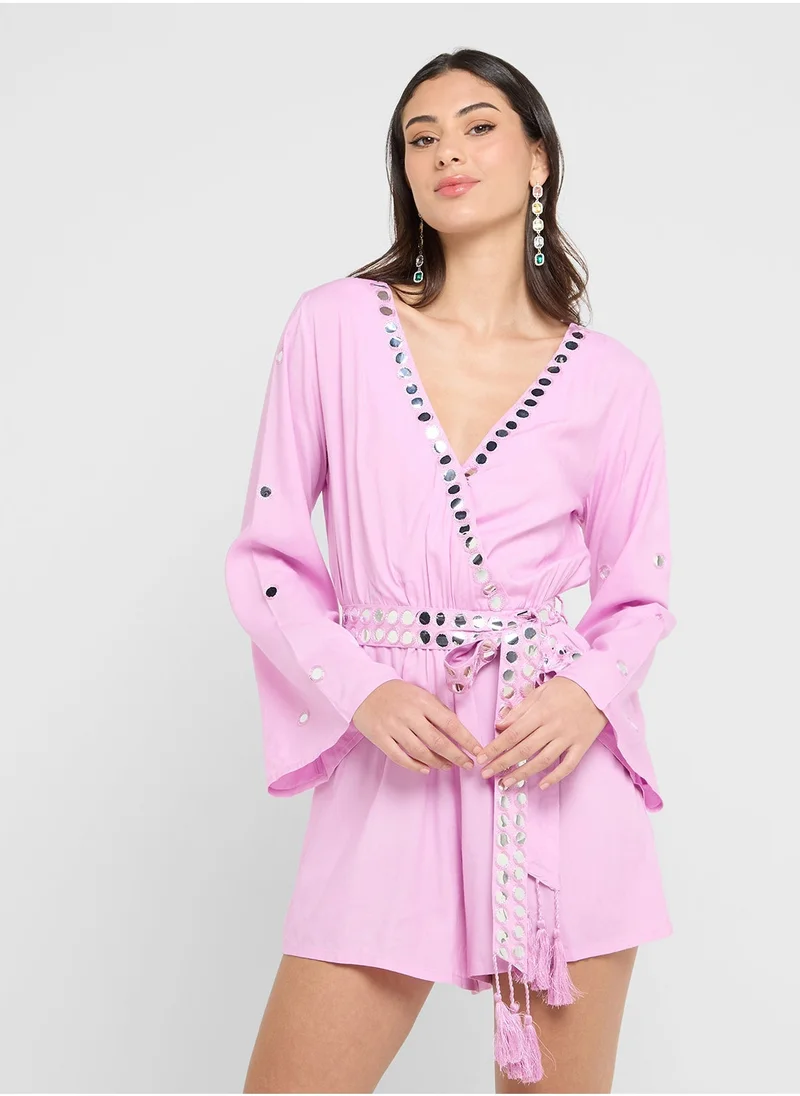 That’s My Gal Pink Wrap Playsuit With Mirror Work