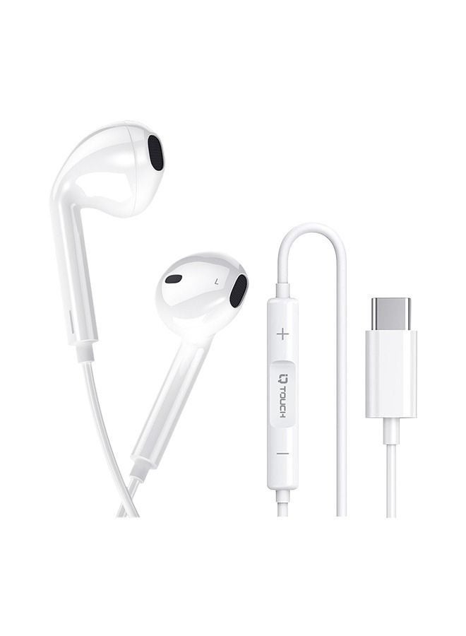 IQ TOUCH USB-C Stereo In-Ear Earphones, Wired 1.2M Cable, Inline Controls, Ergonomic Fit, HQ Microphone, Deep Bass, Compatible with Type-C devices, SOLO S9S, White - Image 3