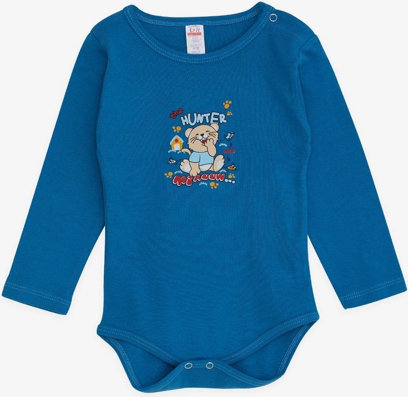 Breeze Baby Boy Snap-On Bodysuit Hunter Kitten Printed 9 Months-3 Years, Indigo  - Image 1