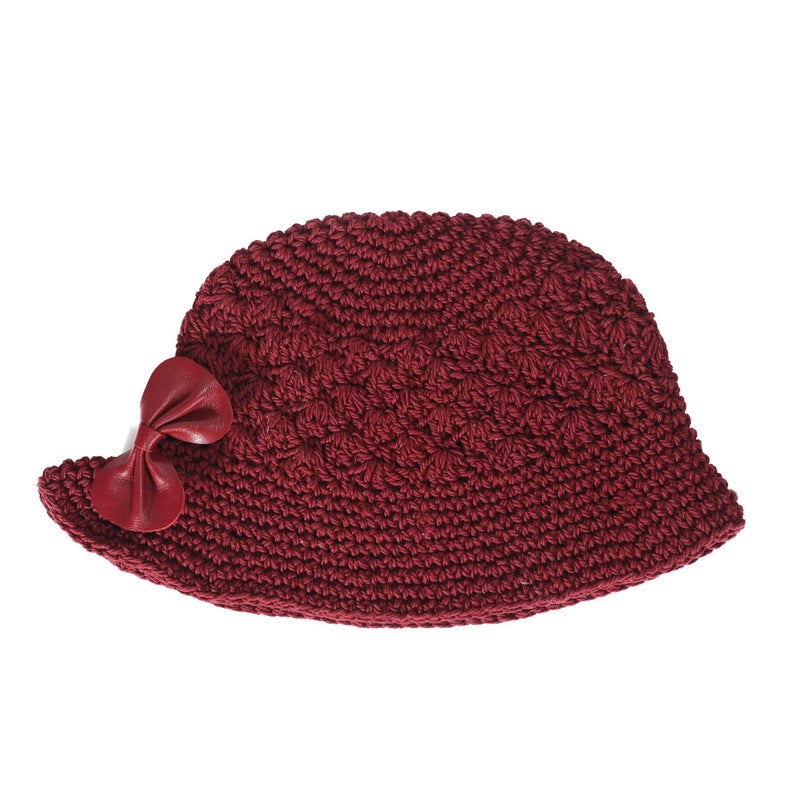 ZLYC Women Winter Crochet Bucket Hat Handmade Cotton Knit Cloche Bowler Hats (Bow Burgundy) - Image 4