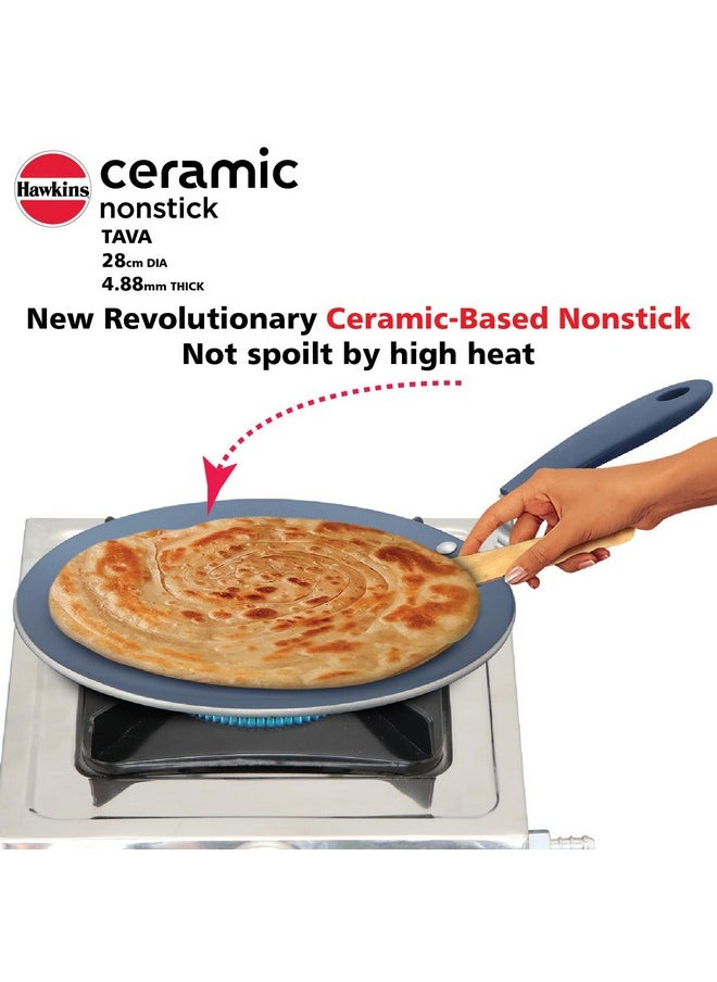 Hawkins - Hawkins Ceramic Nonstick Tava, 28 cm Diameter, Induction Paratha Tawa, Granite Griddle (ICT28) - Image 1