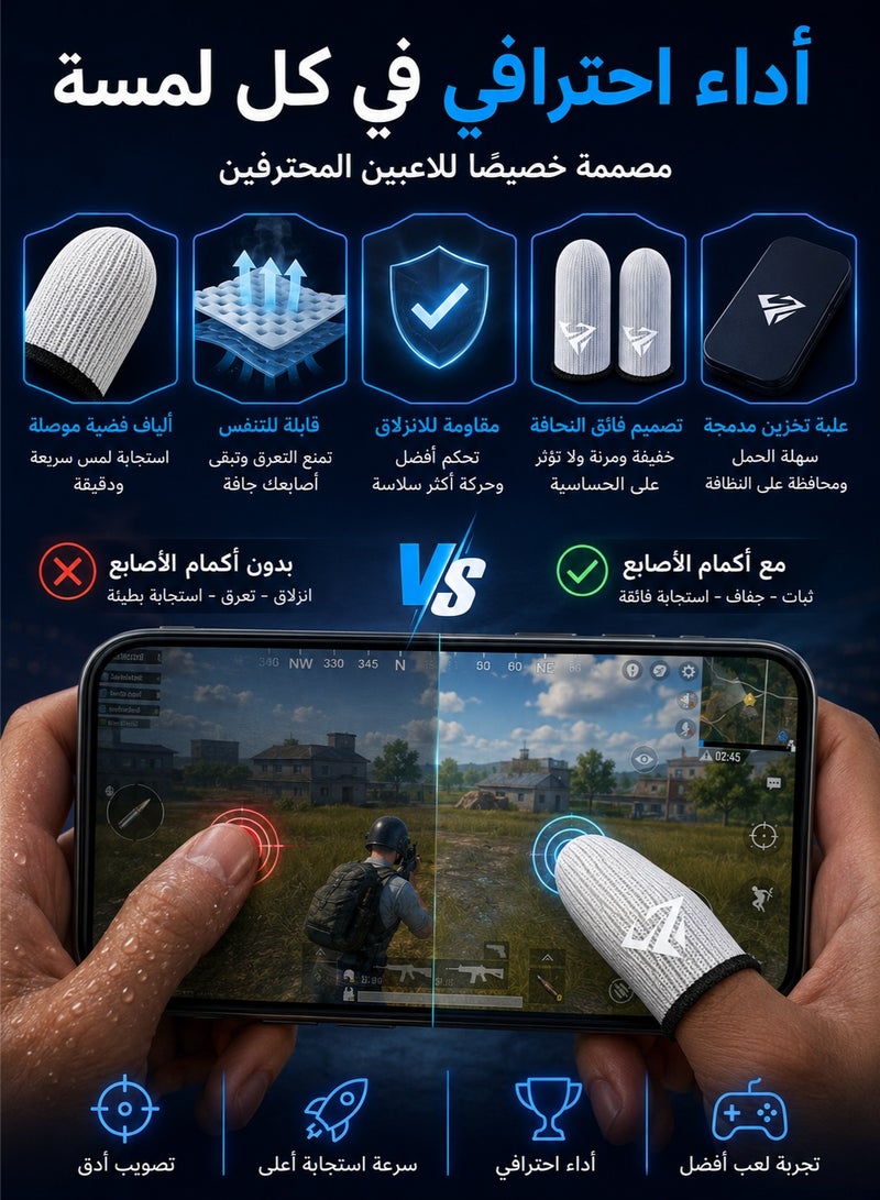 اوليو أكمام أصابع للألعاب عدد 2 زوج مضادة للتعرق، أكمام إبهام عالية الحساسية تعمل باللمس، مناسبة للعبة PUBG وCOD Mobile وFree Fire مع علبة تخزين، متوافقة مع أجهزة أندرويد وآيفون - Image 2