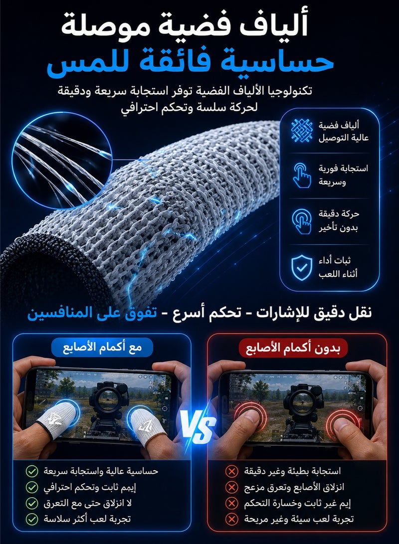 اوليو أكمام أصابع للألعاب عدد 2 زوج مضادة للتعرق، أكمام إبهام عالية الحساسية تعمل باللمس، مناسبة للعبة PUBG وCOD Mobile وFree Fire مع علبة تخزين، متوافقة مع أجهزة أندرويد وآيفون - Image 3