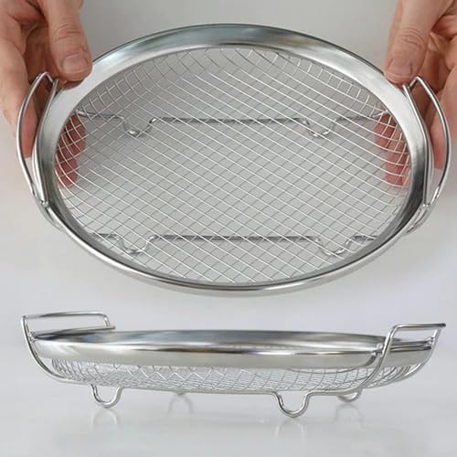Snevad Deep Fryer Oil Strainer Mesh Drain Plate Stainless Steel BBQ Plate Multipurpose Sieve Rack Fry Chip Food Fryer Filter Basket Frying Mesh Sieve Potato Chips Strainer Snack Basket [24x22.5x4 CM] - Image 3