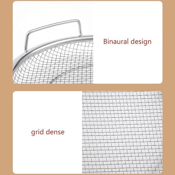 Snevad Deep Fryer Oil Strainer Mesh Drain Plate Stainless Steel BBQ Plate Multipurpose Sieve Rack Fry Chip Food Fryer Filter Basket Frying Mesh Sieve Potato Chips Strainer Snack Basket [24x22.5x4 CM] - Image 2