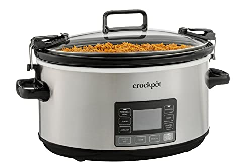 Crock-Pot طباخ بطيء كروك بوت سعة 7 كوارت محمول قابل للبرمجة مع مؤقت وغطاء قفل من الفولاذ المقاوم للصدأ جهاز مطبخ أساسي مثالي للعائلات والتجمعات