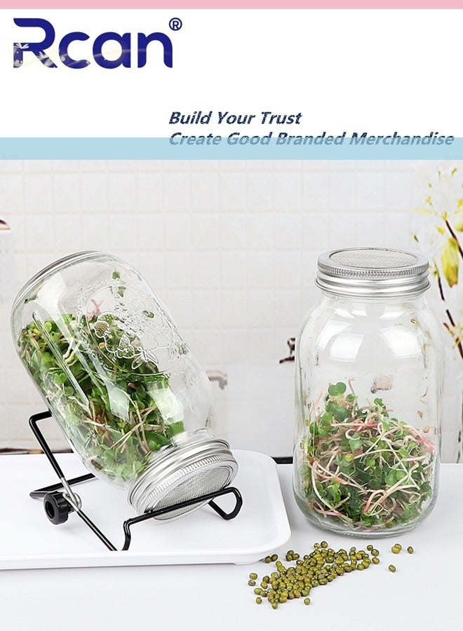Rcan Sprouting Wide Mouth Jar with Steel Mesh Lids and Stands 24OZ Sprouter Jars Seed Sprouting Jar for Broccoli Beans Microgreens Sprouts - Image 2