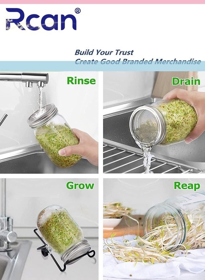 Rcan Sprouting Wide Mouth Jar with Steel Mesh Lids and Stands 24OZ Sprouter Jars Seed Sprouting Jar for Broccoli Beans Microgreens Sprouts - Image 4