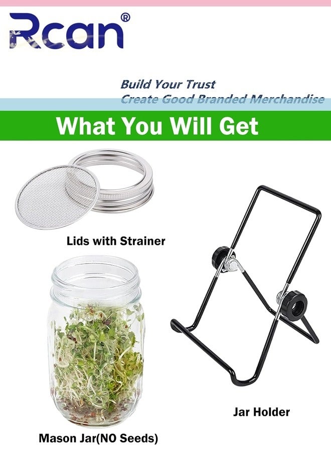 Rcan Sprouting Wide Mouth Jar with Steel Mesh Lids and Stands 24OZ Sprouter Jars Seed Sprouting Jar for Broccoli Beans Microgreens Sprouts - Image 5