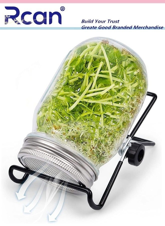 Rcan Sprouting Wide Mouth Jar with Steel Mesh Lids and Stands 24OZ Sprouter Jars Seed Sprouting Jar for Broccoli Beans Microgreens Sprouts - Image 1