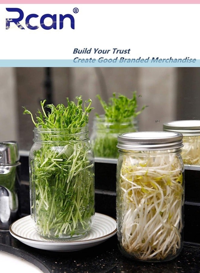 Rcan Sprouting Wide Mouth Jar with Steel Mesh Lids and Stands 24OZ Sprouter Jars Seed Sprouting Jar for Broccoli Beans Microgreens Sprouts - Image 3