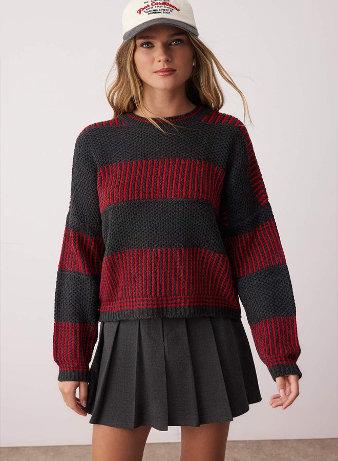 trendyol Wide Fit Striped Knitwear Sweater - Image 1