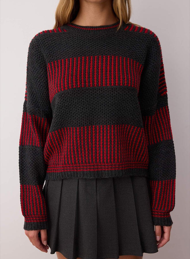trendyol Wide Fit Striped Knitwear Sweater - Image 3