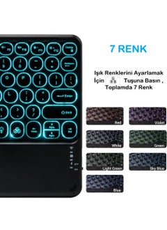 Duhaline Duhalıne Samsung Galaxy Tab Active 2 SM-T390 Compatible Rechargeable Round Key RGB Bluetooth Keyboard with Touchpad  - Image 3