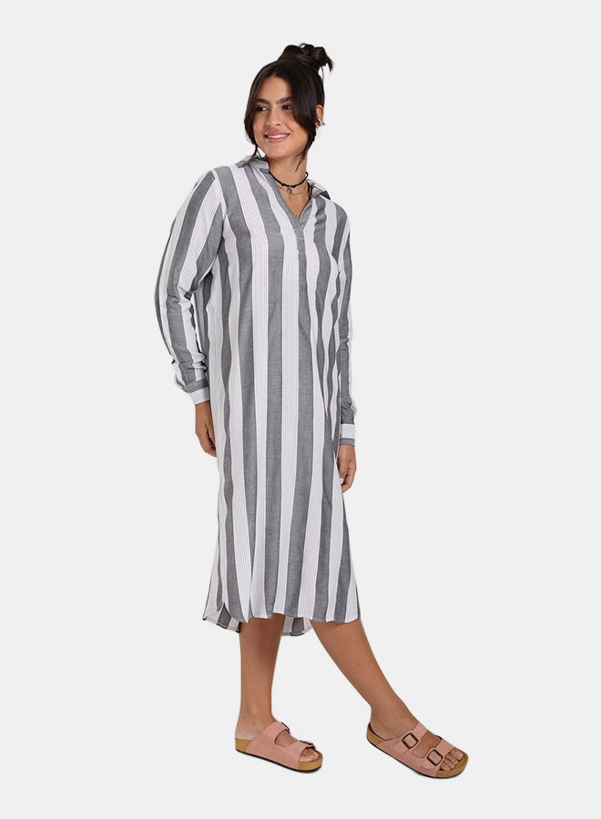 Clue Striped Midi Collared Dress - Image 3