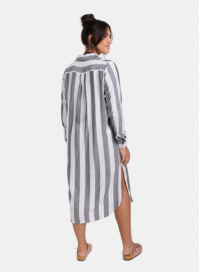 Clue Striped Midi Collared Dress - Image 4