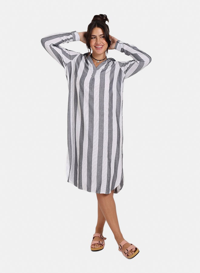 Clue Striped Midi Collared Dress - Image 1