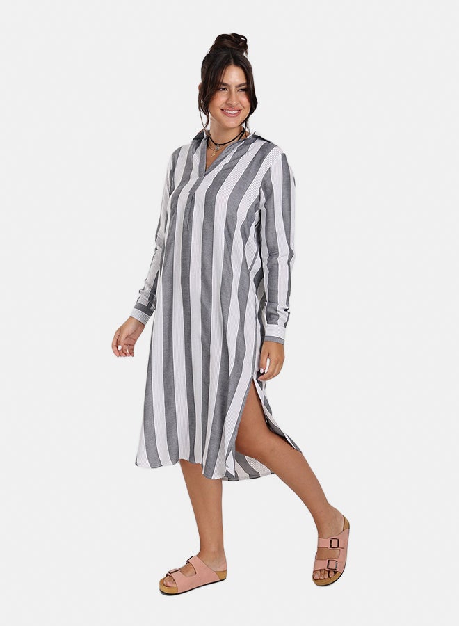 Clue Striped Midi Collared Dress - Image 2