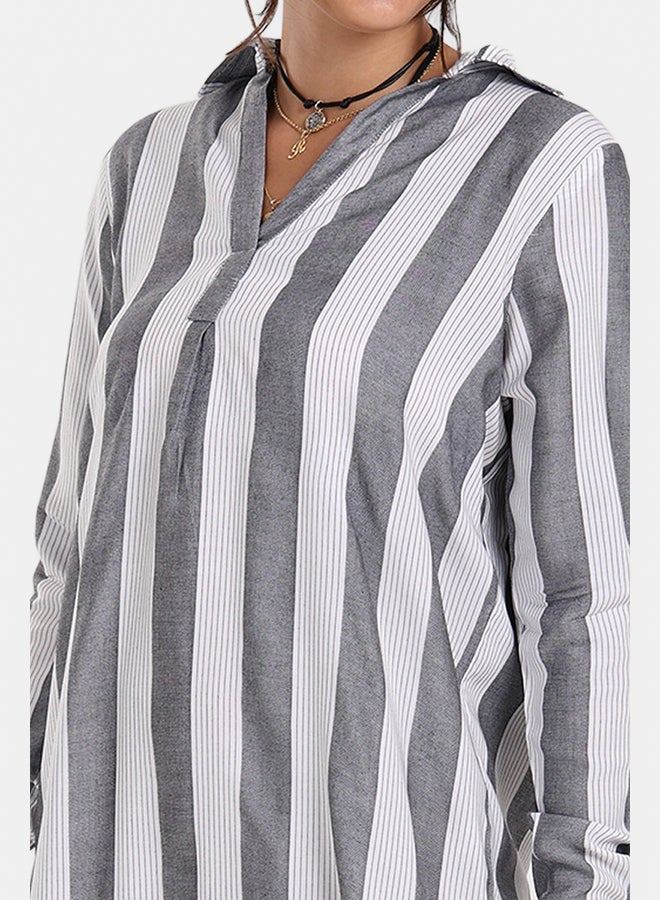 Clue Striped Midi Collared Dress - Image 5