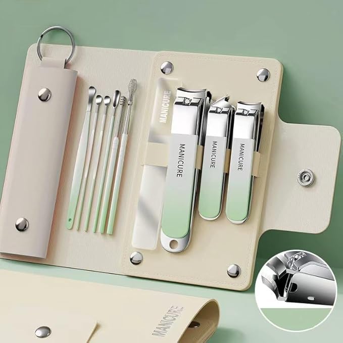 DANSR DANSR Ultimate 10in1 Grooming Personal Care Set Stainless Steel Manicure Pedicure Tools with Sharp Nail Clippers and Complete Earwax Removal Kit Featuring Precision Ear Picks LIGHT GREEN  - Image 1