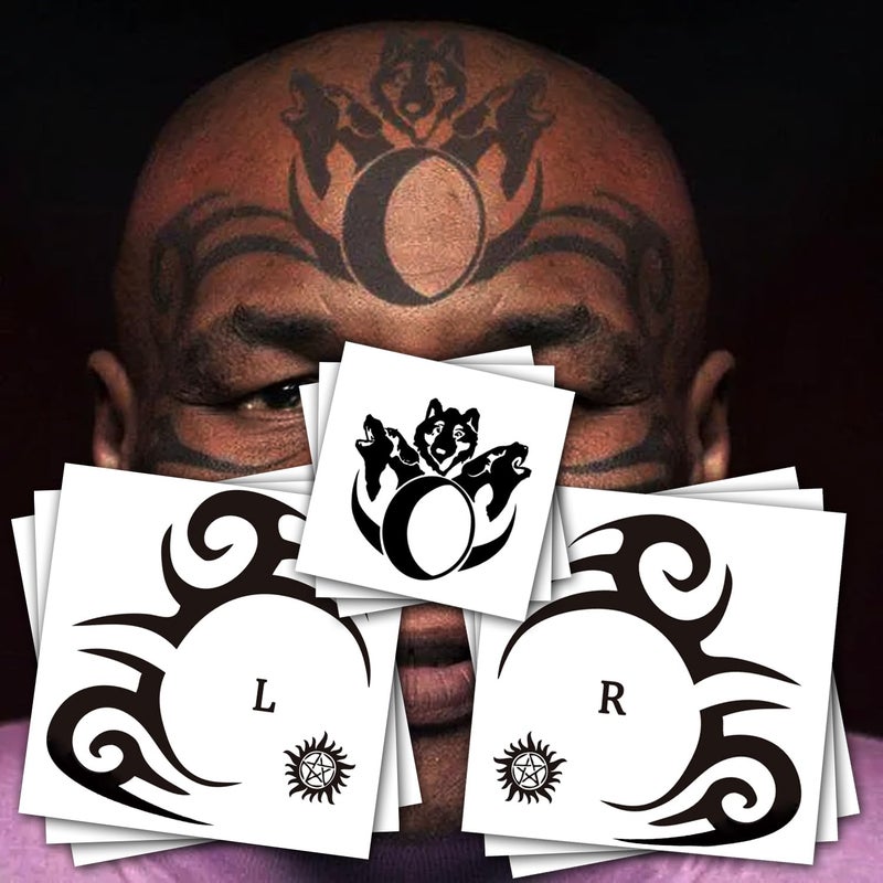 9Sheet Temporary Face Tattoos  Waterproof Halloween Tattoo Stickers for Men  Women  Black LeftRightMid Face Designs  Fake Body Art for Parties