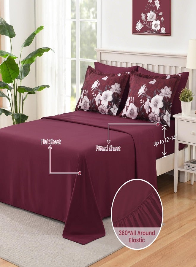 DHSFKBE Floral King Size Comforter Set, 7 Pieces Burgundy Bed in a Bag, Elegant Floral Butterfly Comforter and Sheet Set, Soft Microfiber Bedding Sets for All Seasons(Burgundy,104"x90") - Image 4