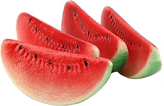 Woration 4 PCS Artificial Fake Watermelon Slice Fruit Faux Lifelike Plastic Red Watermelons for Home Fruit Bowls - Image 1