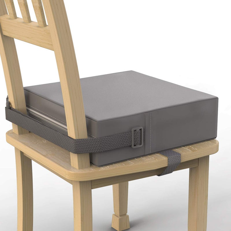 Toddler Booster Seat for Dining Table PU Washable Double Safe Straps NonSlip Bottom Booster Seat Dining Toddler Portable Travel Increasing Cushion Grey