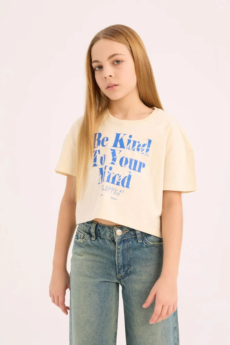 ديفاكتو Girl Crew Neck Printed Short Sleeve T-Shirt