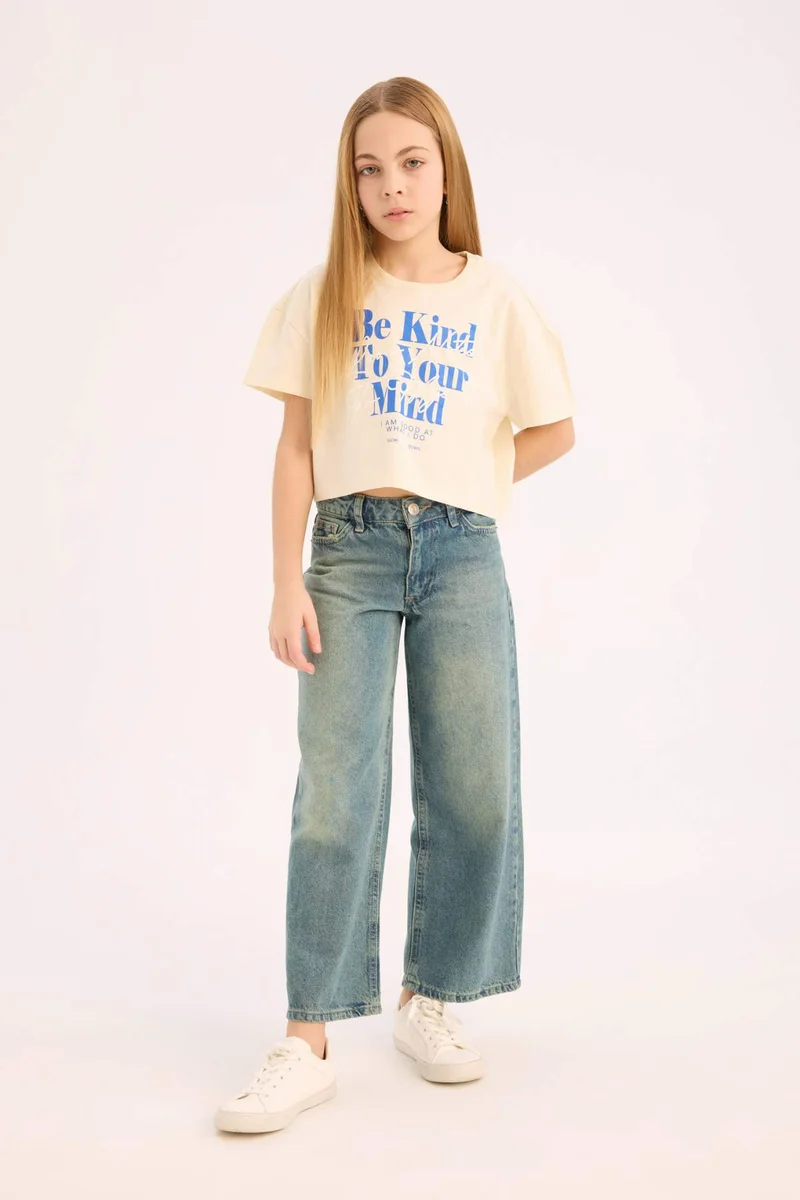 ديفاكتو Girl Crew Neck Printed Short Sleeve T-Shirt