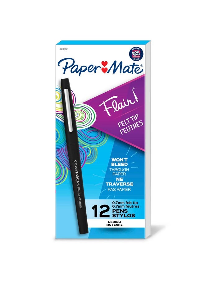 Paper Mate Flair Felt Tip Pens, Medium Point (0.7Mm), Black, 12 Count  - Image 1