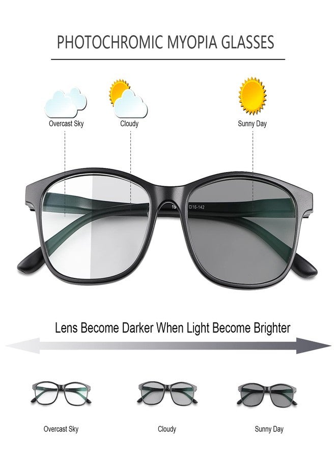 YIMI Photochromic Nearsighted Distance Glasses Spring Hinge Anit UV For Men Women Negative Power Retro Myopia Glasses (Black, -1.75, multiplier_x) - Image 2