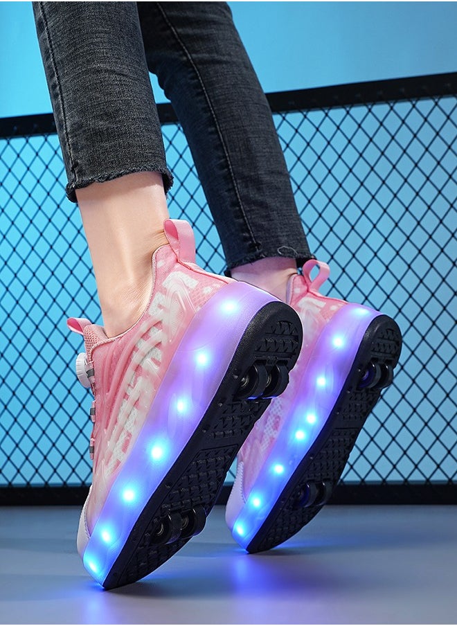 Joshberg LED Flash Light Fashion Shiny Sneaker Skate Shoes,Roller Skates,Skates Shoes With Four Wheels(Pink)  - Image 2