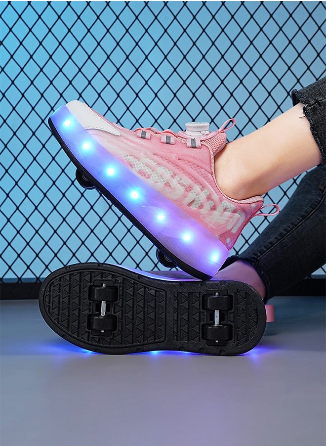 Joshberg LED Flash Light Fashion Shiny Sneaker Skate Shoes,Roller Skates,Skates Shoes With Four Wheels(Pink)  - Image 3