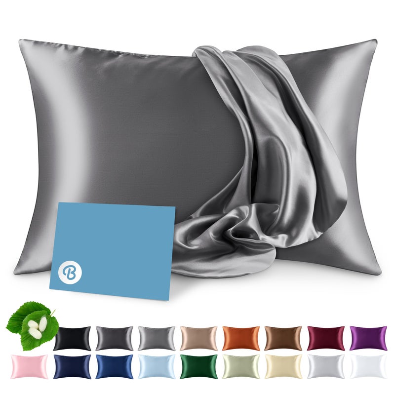 Bare Home 100 Mulberry Silk Pillowcase for Hair and Skin  Ultra Premium 6A Grade 19 Momme Silk Pillow Case  Hidden Zipper  Breathable Cooling Pillow Cover Standard Grey