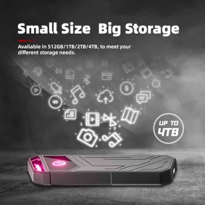 SSD خارجي 4 تيرابايت، حتى 2100 ميجابايت/ثانية، محركات أقراص صلبة خارجية SSD مع ضوء RGB، USB 3.2 Gen2x2 SSD محمول، متوافق مع الهاتف المحمول/PS4/الكمبيوتر المحمول/التلفزيون/الكمبيوتر الشخصي - Image 5