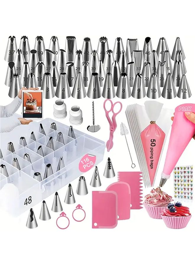 116 Pieces Cake Decorating Baking Tools Set Includes Piping Nozzles Pastry Bag Tips Scraper and More Kitchen Gadgets with Storage Box Blue Buttercream Icing Pastry DIY for Birthday Party Family Reunion Holiday Celebration - Image 1