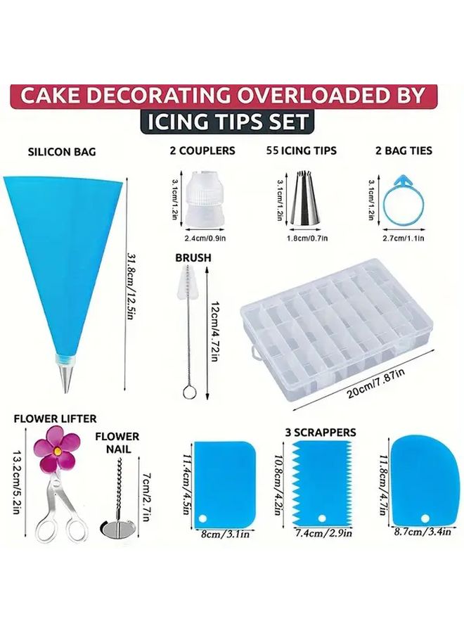 116 Pieces Cake Decorating Baking Tools Set Includes Piping Nozzles Pastry Bag Tips Scraper and More Kitchen Gadgets with Storage Box Blue Buttercream Icing Pastry DIY for Birthday Party Family Reunion Holiday Celebration - Image 3