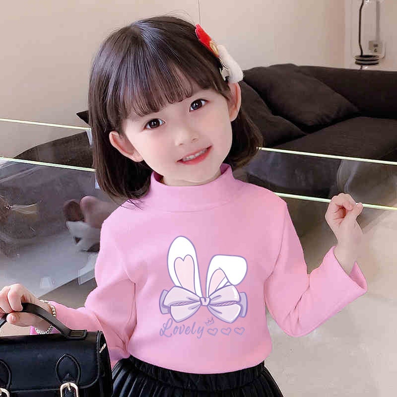 Y2074# Children Girls Velvet Long Sleeve T-Shirt Autumn New Cartoon Printing Loose Casual Joker T-Shirt Top - Image 4