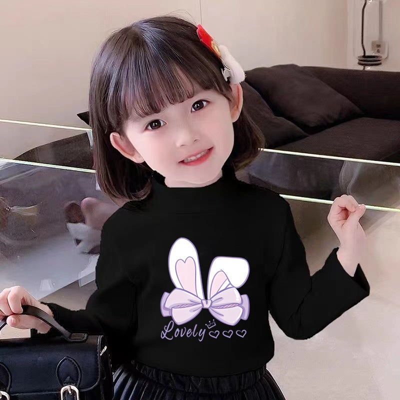Y2074# Children Girls Velvet Long Sleeve T-Shirt Autumn New Cartoon Printing Loose Casual Joker T-Shirt Top - Image 1