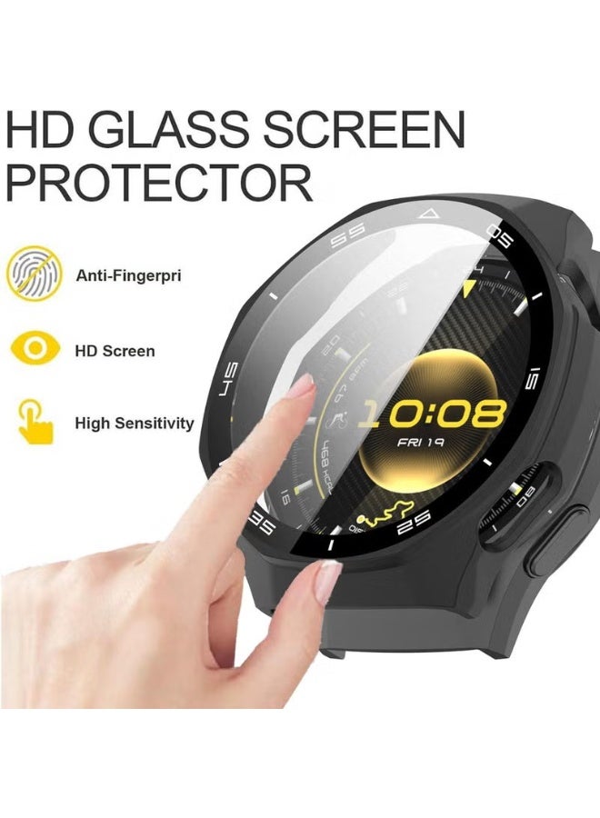 جراب لساعة هواوي GT6 برو 46 مم، جراب صلب من البولي كربونات مع شاشة زجاجية مقسّاة، متوافق مع غطاء حماية للإطارات لساعة هواوي GT 6 برو 46 مم (أسود) - Image 4