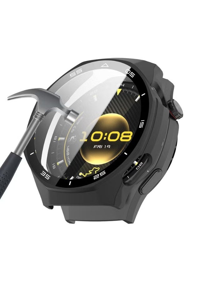 جراب لساعة هواوي GT6 برو 46 مم، جراب صلب من البولي كربونات مع شاشة زجاجية مقسّاة، متوافق مع غطاء حماية للإطارات لساعة هواوي GT 6 برو 46 مم (أسود) - Image 1